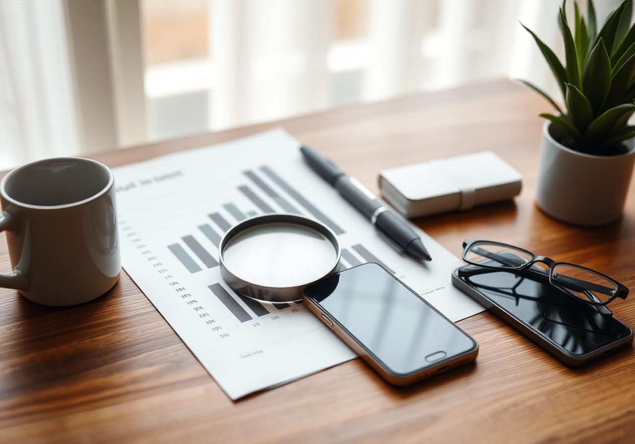 SEO strategy workspace with analytics, keyword notes, and website planning documents SEO strategy workspace with analytics, keyword notes, and website planning documents