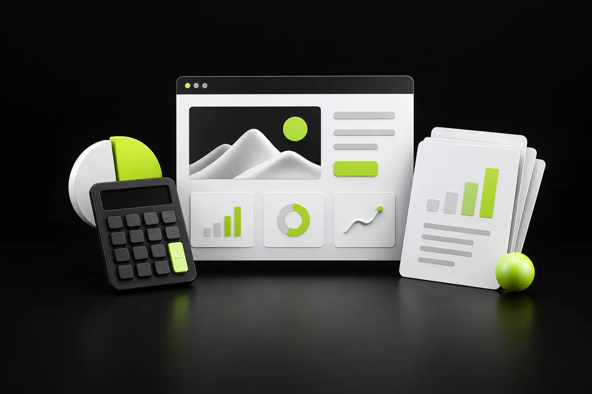 Calculator, financial reports and an accountancy website illustrating SEO for accountants Calculator, financial reports and an accountancy website illustrating SEO for accountants