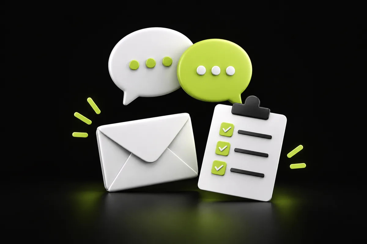 Speech bubbles, an envelope and a project checklist for a website consultation Speech bubbles, an envelope and a project checklist for a website consultation