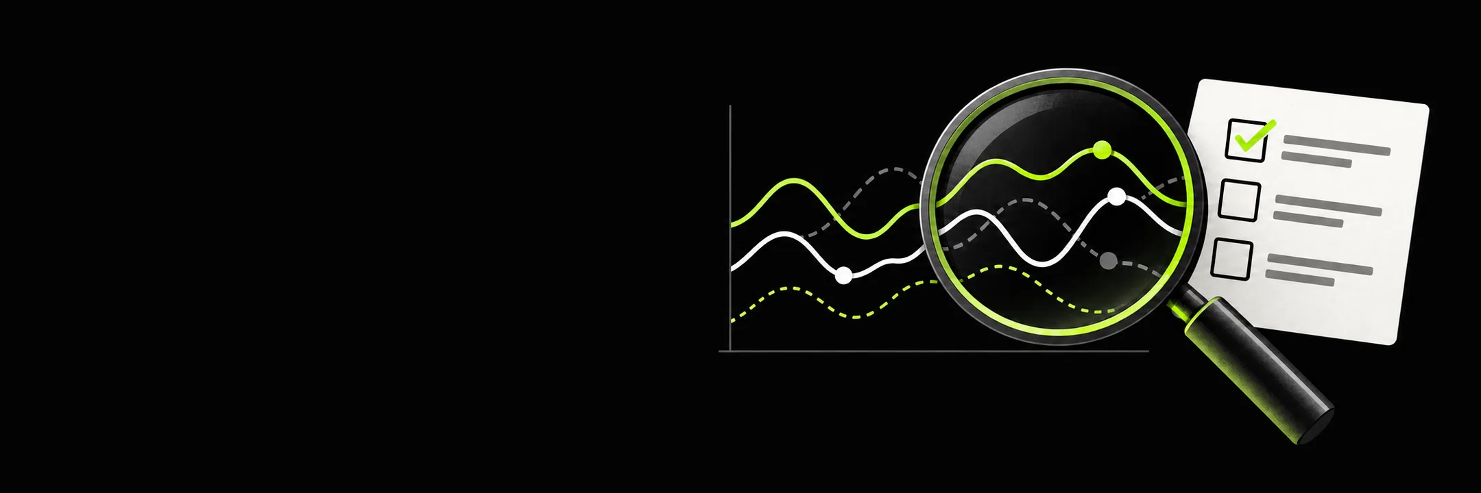 Magnifying glass over search performance charts beside a traffic-recovery checklist