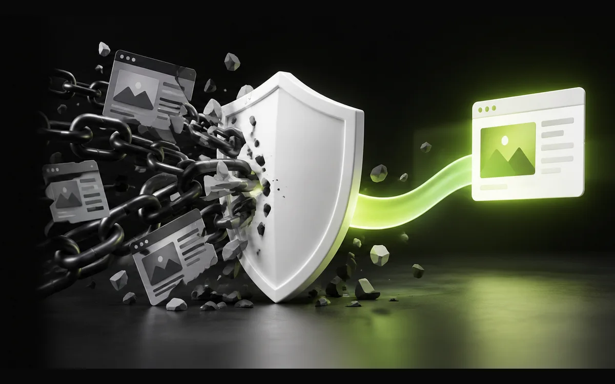 Shield blocking harmful links before they reach a website, illustrating SEO spam protection Shield blocking harmful links before they reach a website, illustrating SEO spam protection