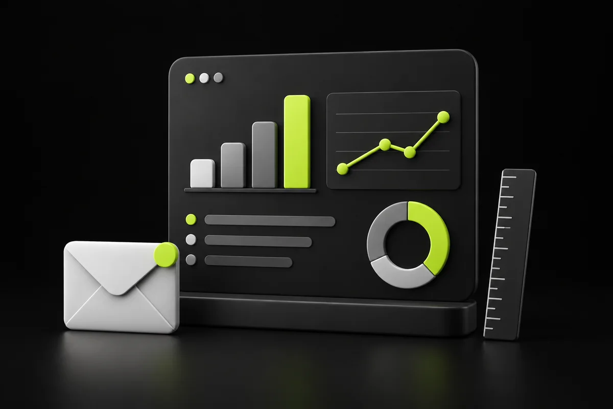 Website analytics dashboard and enquiry envelope illustrating SEO reporting Website analytics dashboard and enquiry envelope illustrating SEO reporting
