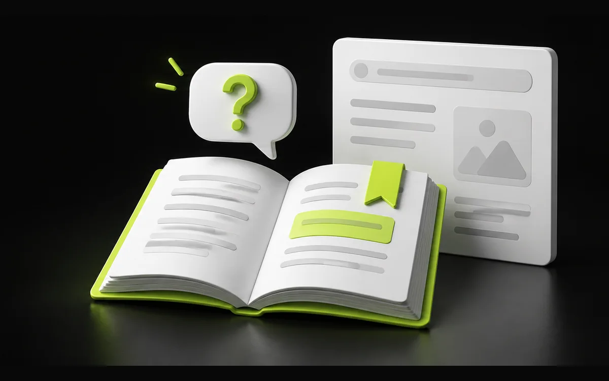 Reader question, open guide and website illustrating helpful content