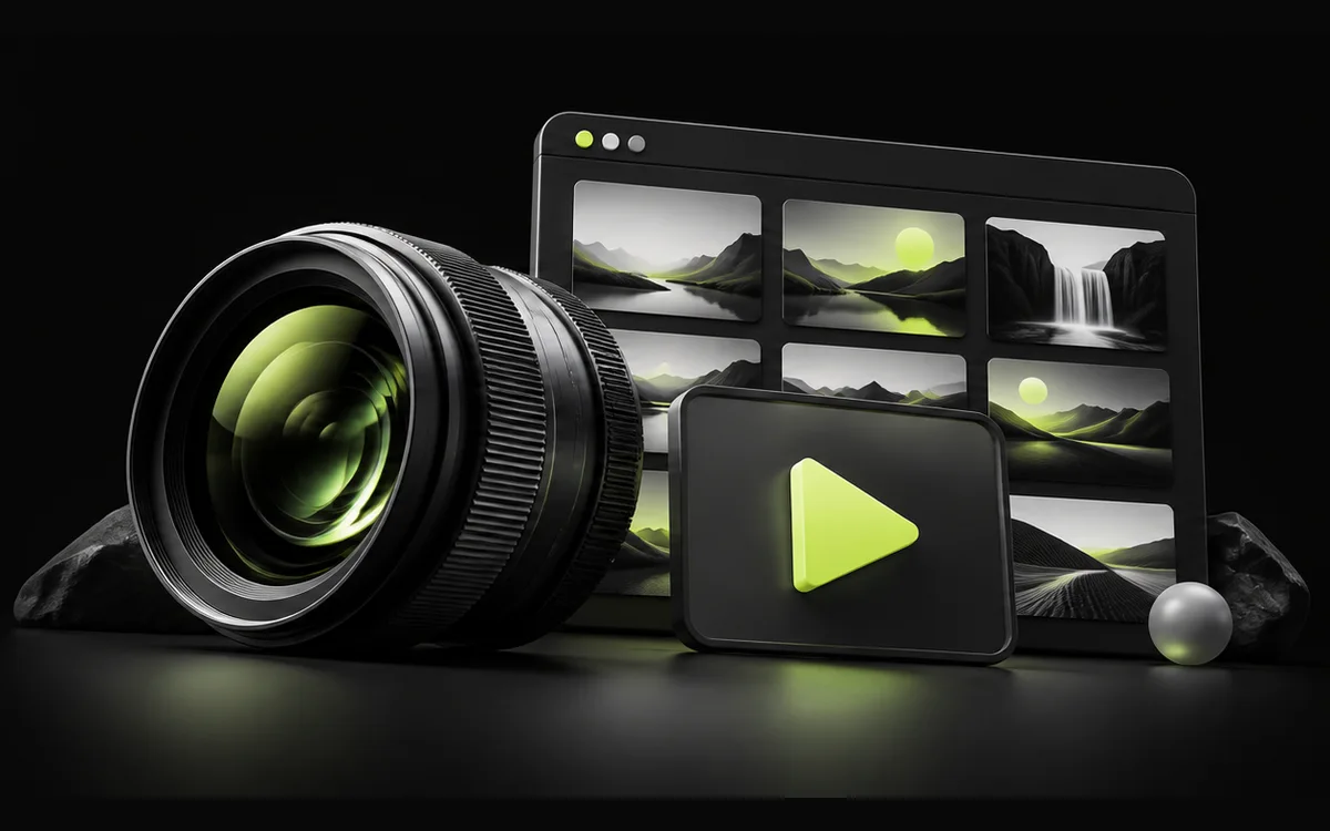 Camera lens, video play control and image results illustrating visual search Camera lens, video play control and image results illustrating visual search