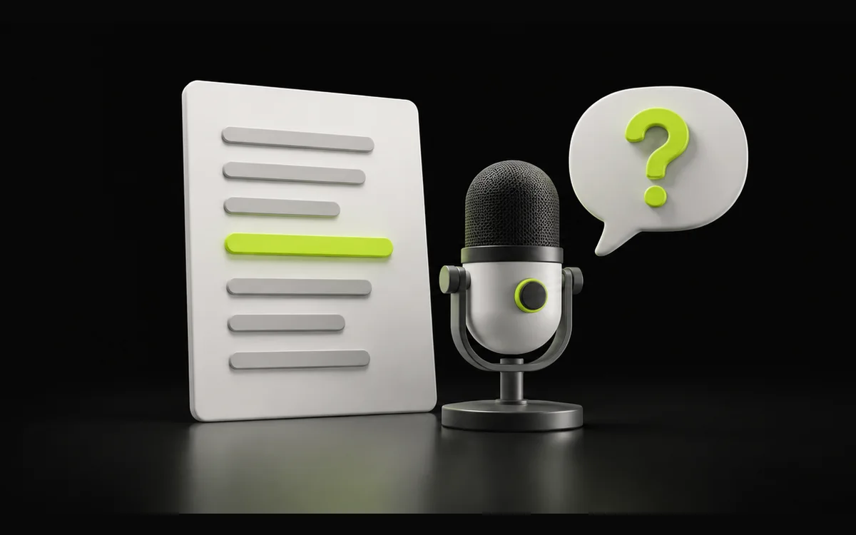 Content page, microphone and question bubble illustrating voice-search content Content page, microphone and question bubble illustrating voice-search content