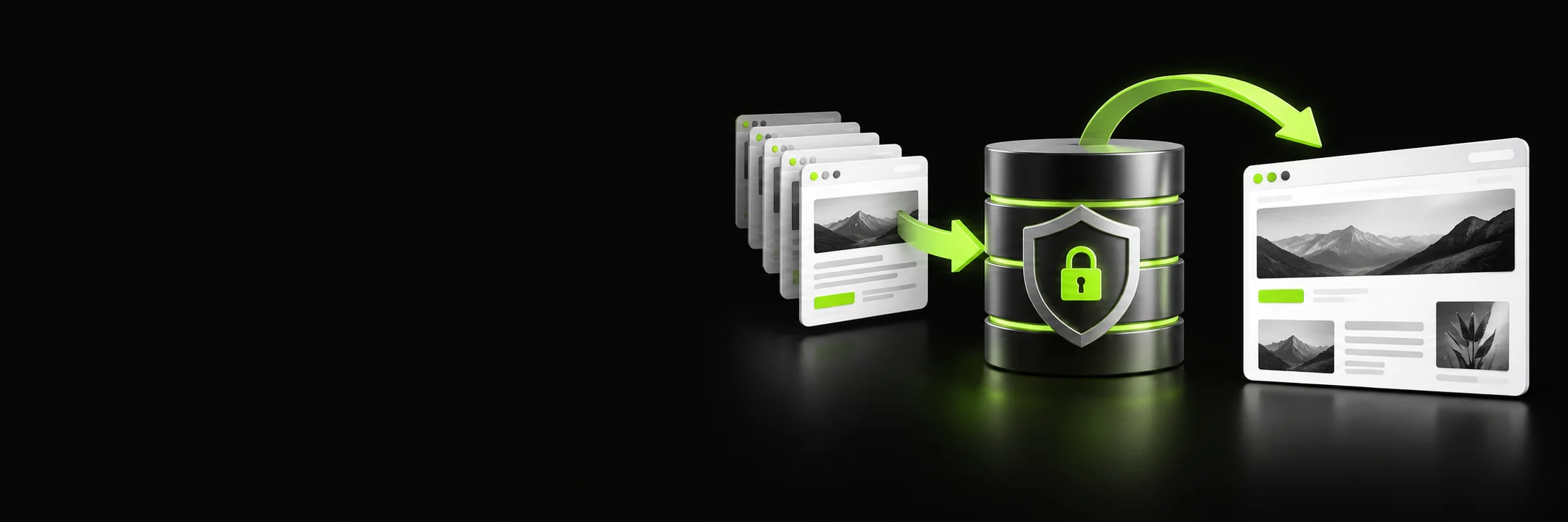 Website backup stored securely with a return arrow to a restored page