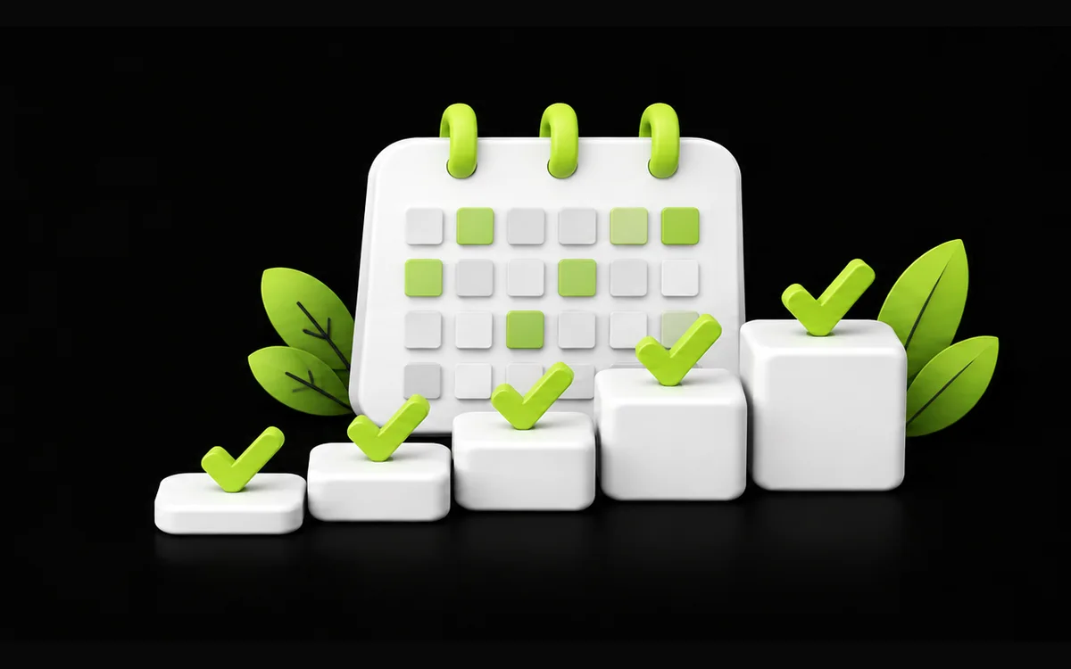 Calendar and completed milestones illustrating consistent SEO work
