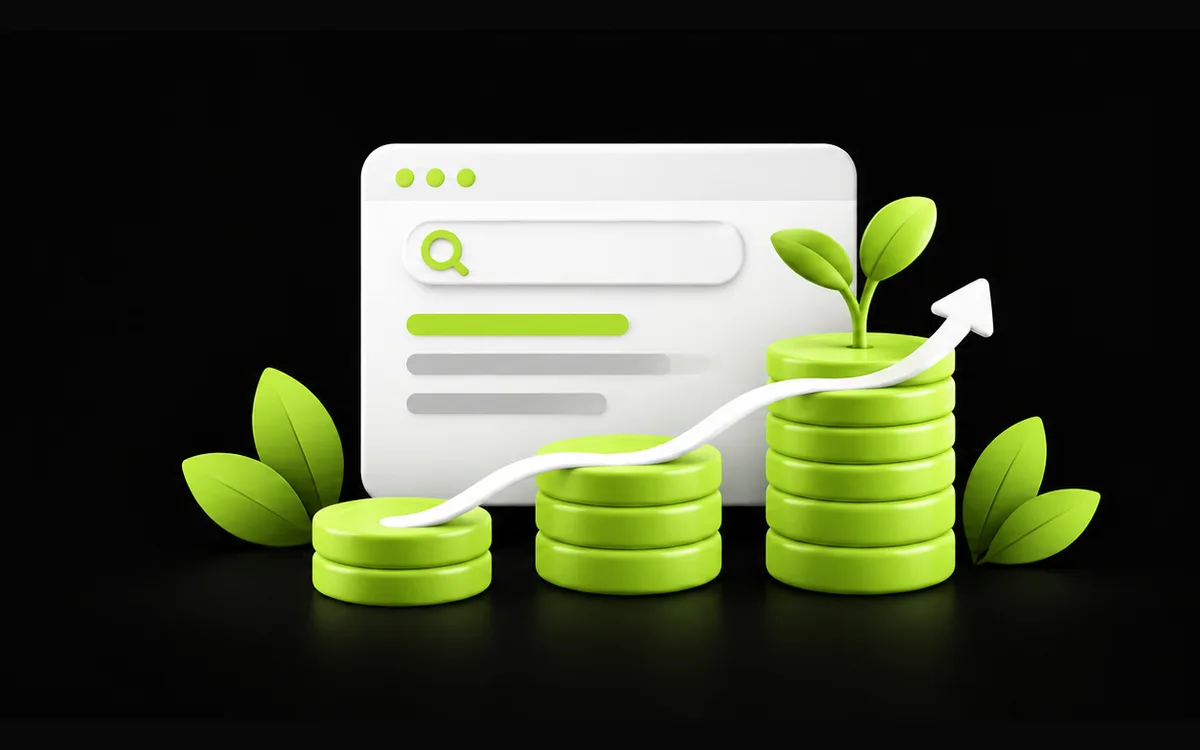 Search visibility and coin stacks illustrating investment in organic search