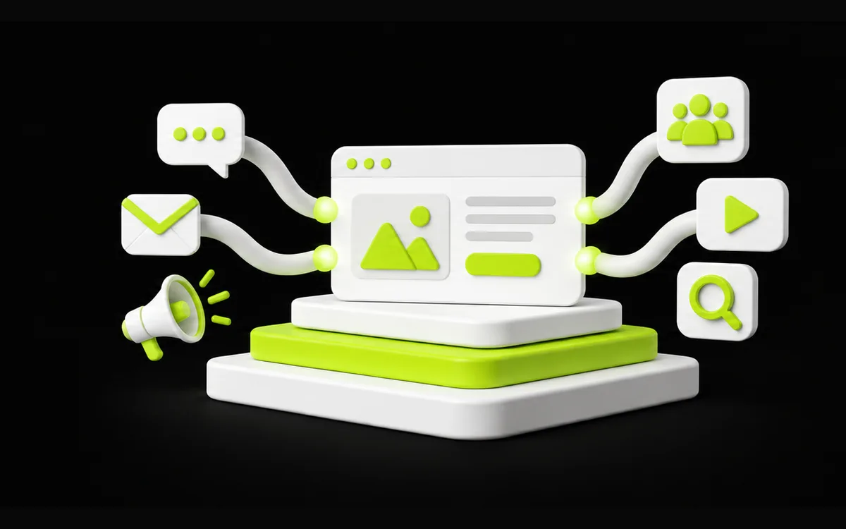 Website connected to marketing channels illustrating the foundations of SEO Website connected to marketing channels illustrating the foundations of SEO