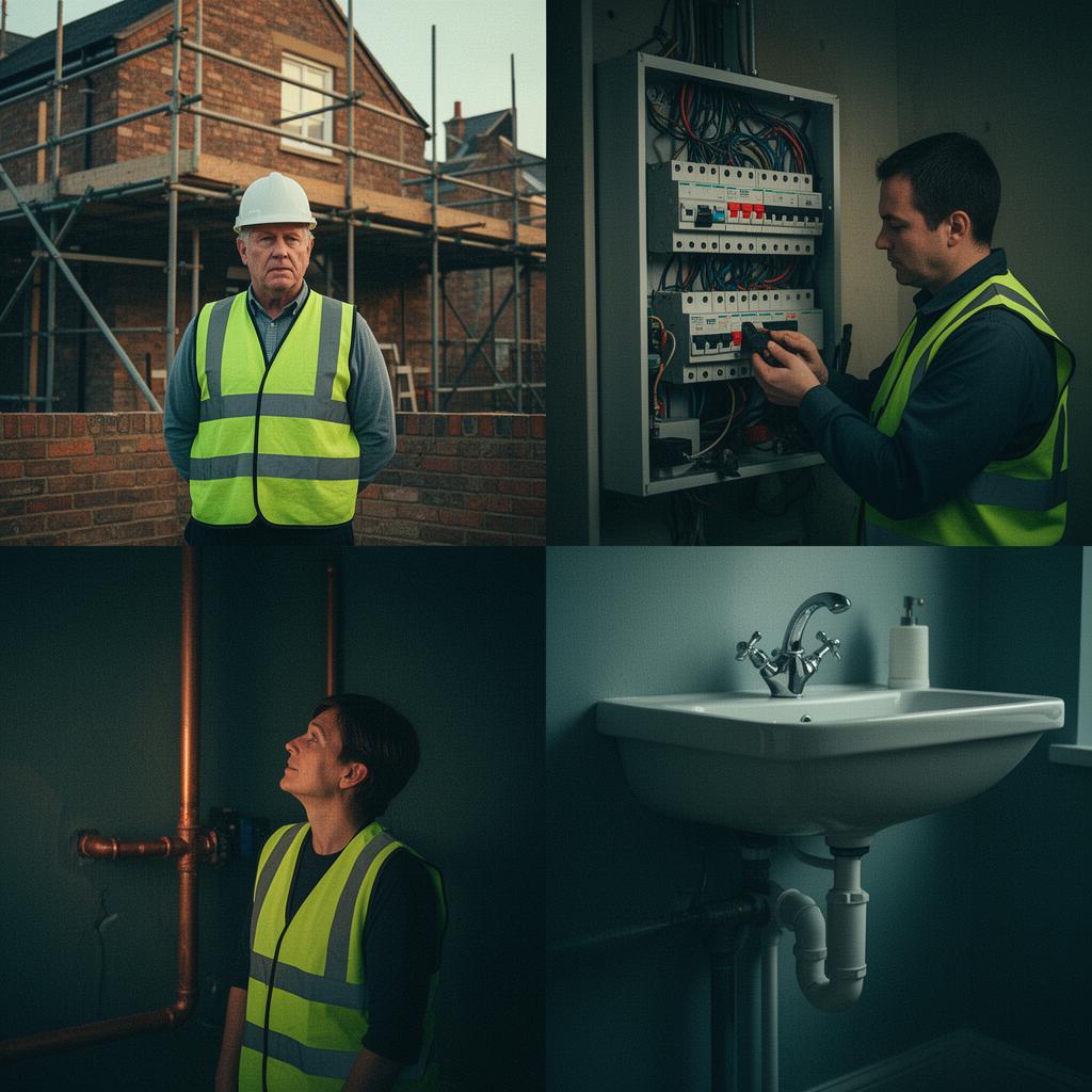 UK builder, electrician and plumber working on Yorkshire construction sites